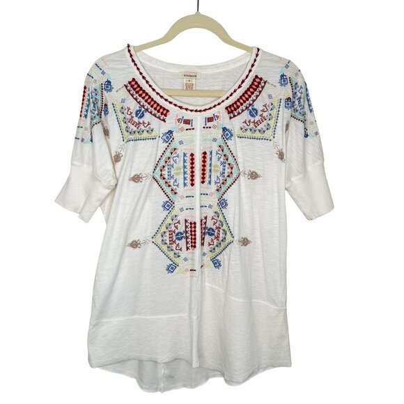 Sundance Embroidered Ivory Tunic Top, S - Picture 2 of 9